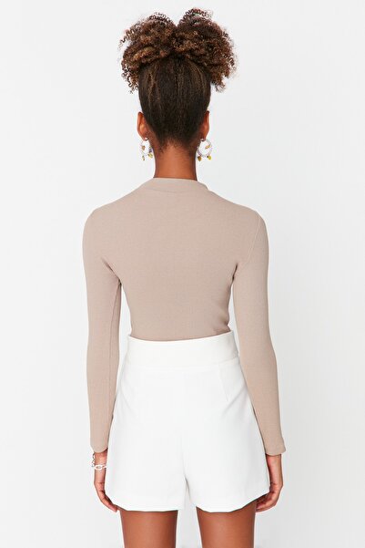 Trendyol Collection Stone Slim Nacvakávací Stojánek Límec Žebrovaný Strečový Pletený Body TWOAW20BD0011