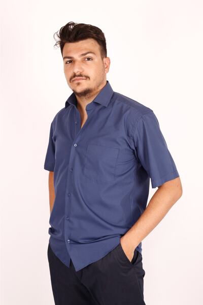 FATELLA Muška klasična košulja kratkih rukava tamnoplave boje