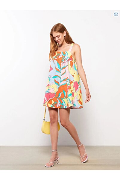 LC Waikiki Rochie de damă din popelin cu bretele florale cu guler pătrat