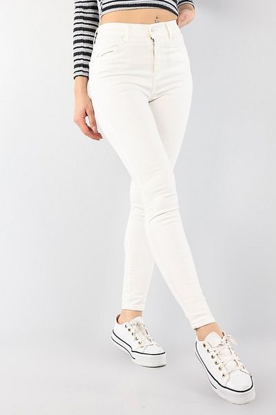 lovebox Blugi de damă albi din Lycra cu talie înaltă