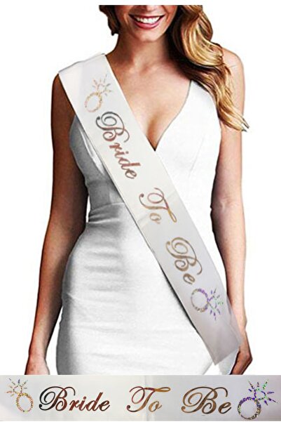 Parti dolabı Yüzüklü Beyaz Üstüne Rose Gold Yaldızlı Bride To Be Kuşak Bekarlığa Veda Partisi Konsepti Kuşağı