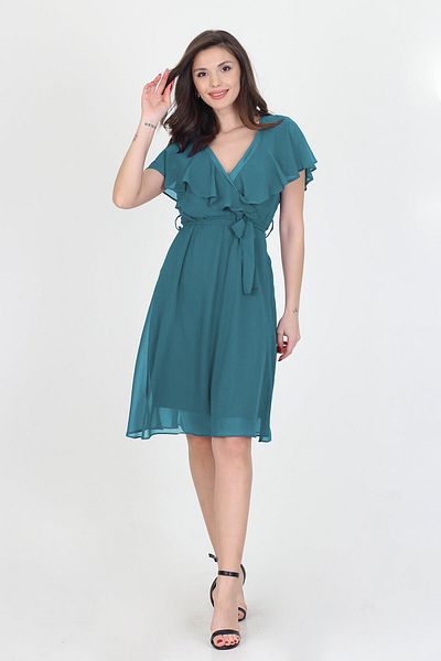 Neşeli Butik Γυναικείο φόρεμα σιφόν με διπλό γιακά μπλε μπλε αγγέλου Nb8081
