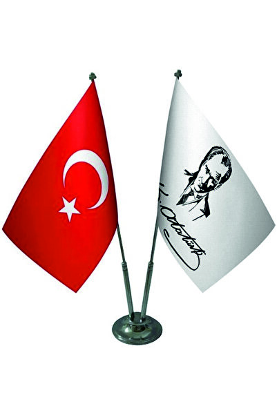 Genel Markalar Masaüstü Atatürk Imzalı Bayrağı Türk Bayrağı Ikili Krom Direk ...