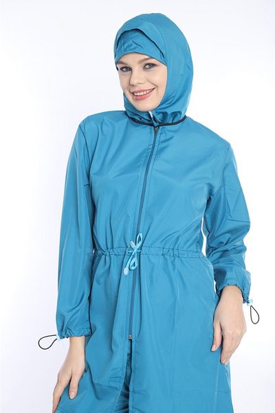 AzraSwimwear Hijab Swimsuit with Tie Detail, Zippered Suit