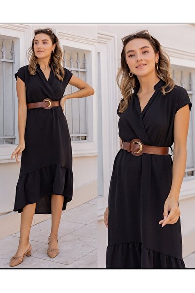 MODA SUDE Deri Kemerli Elbise