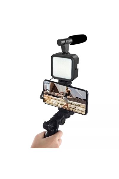 BLUPPLE Ay-49 Video Making Kit Kumandalı Mikrofon Led Işık Mini Tripod Için T...