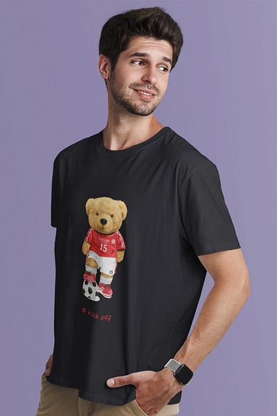 SUNFREE Μαύρο μπλουζάκι με στάμπα Teddy Soccer