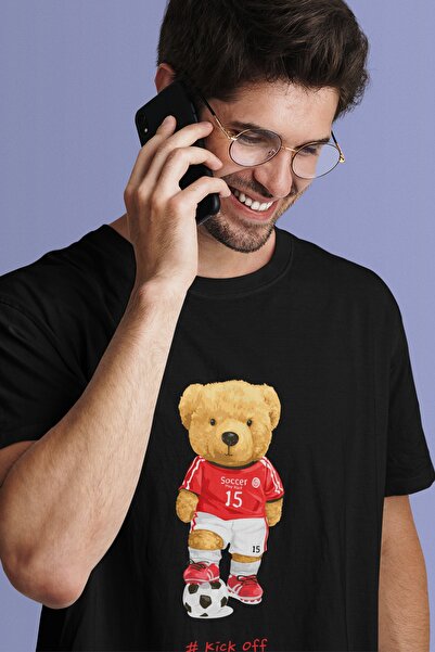 SUNFREE Μαύρο μπλουζάκι με στάμπα Teddy Soccer