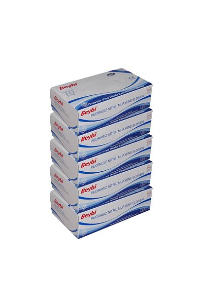 Beybi Powder-Free Blue Nitrile Gloves - Size M (medium) - 5 Pack of 100 5x100