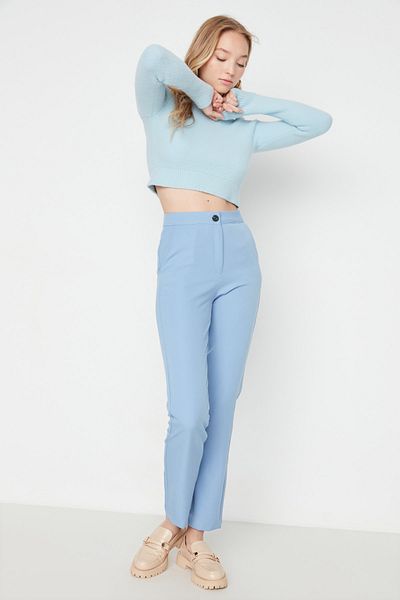 Trendyol Collection Blue Slim High Waist Woven Trousers TWOAW23PL00221