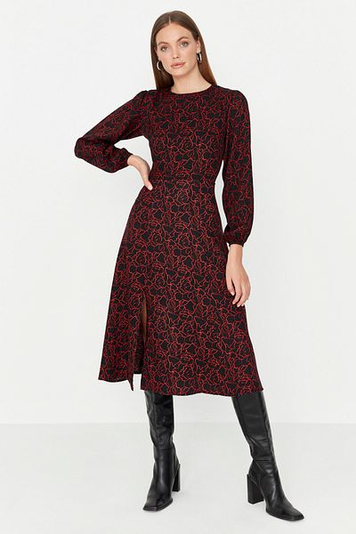 Trendyol Collection Černé tkané šaty s rozparkem TWOAW23EL00325