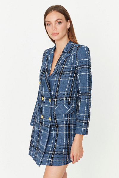 Trendyol Collection Marineblaues Jackenkleid mit gewebten Knöpfen und Details TWOAW23EL00475