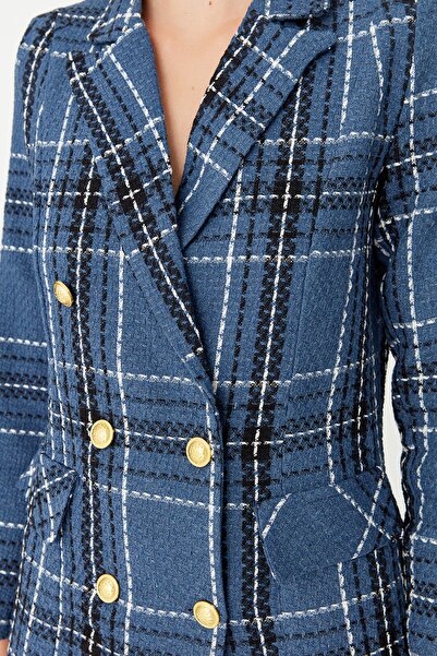 Trendyol Collection Sötétkék szőtt gombos részletes kabátruha TWOAW23EL00475