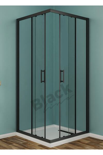 Blackline Siyah Köşe Şeffaf Cam 90x90 Duşakabin 5 Mm