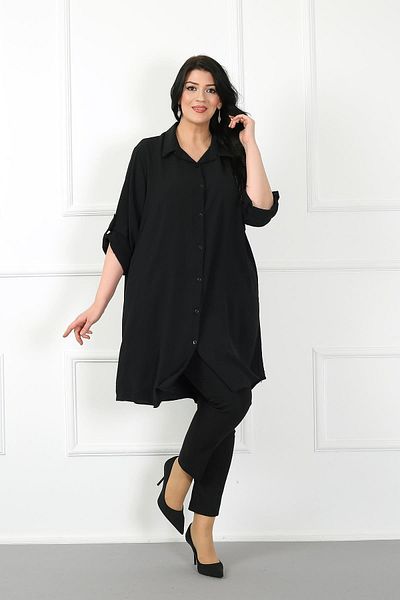By Alba Collection Women's Black Imported Ayrobin Fabric Large Size Tunic