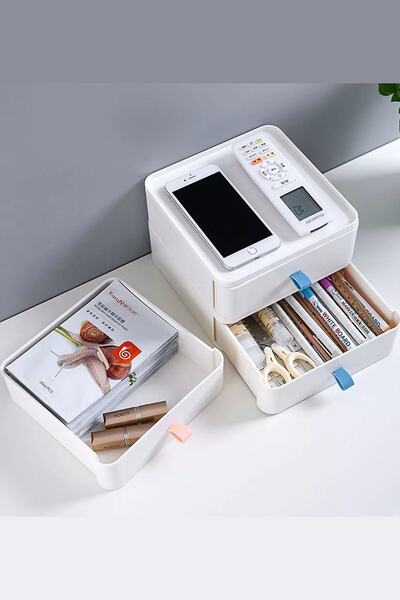 Bayev Organizator de birou cu sertar cu 2 niveluri Organizator de accesorii pentru bijuterii pentru machiaj Cutie de depozitare Material dentar