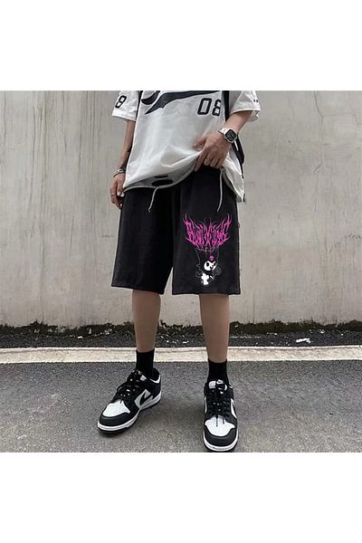 Touz Anime Harajuku Kuromi Sanrio Unisex χτενισμένο βαμβακερό σορτς - M F Touz