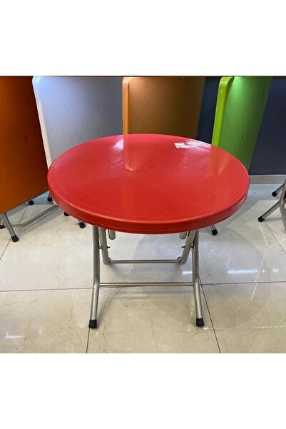 SAZLIK Katlanır Balkon Bahçe Masası Yuvarlak 80*80 Ölçü Renk Kırmızı