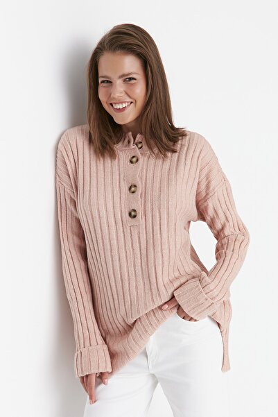 Trendyol Modest Powder Collar Buttoned Ribbed Knitwear Sweater TCTAW23AK00035