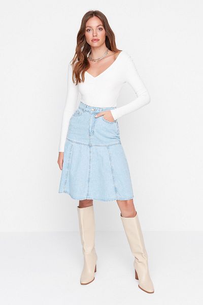 Trendyol Collection Világoskék varrás részletes farmerszoknya