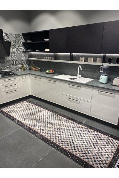 Brillant Robert Dama Desen Leke Tutmaz Mutfak Halı Yolluk - Siyah