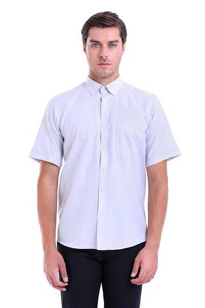 Hatemoğlu Gray Regular Fit Patterned Cotton Buttoned Collar Short Sleeve Classic Shirt