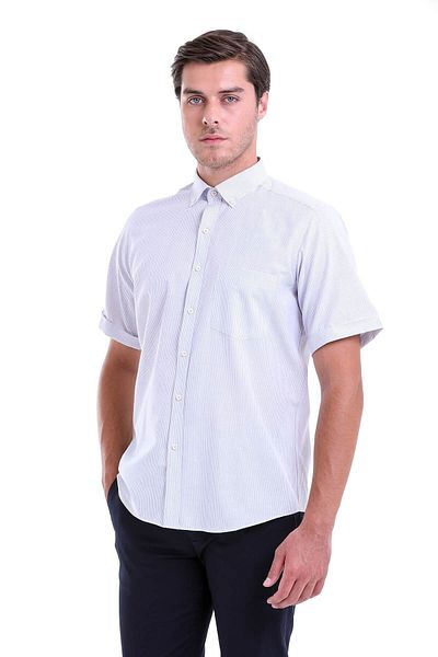 Hatemoğlu Gray Regular Fit Patterned Cotton Buttoned Collar Short Sleeve Classic Shirt