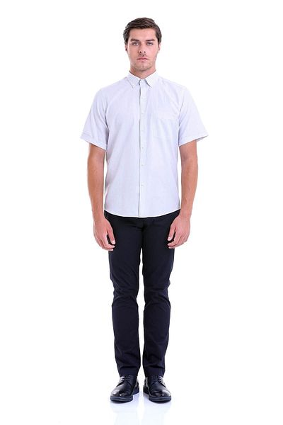 Hatemoğlu Gray Regular Fit Patterned Cotton Buttoned Collar Short Sleeve Classic Shirt