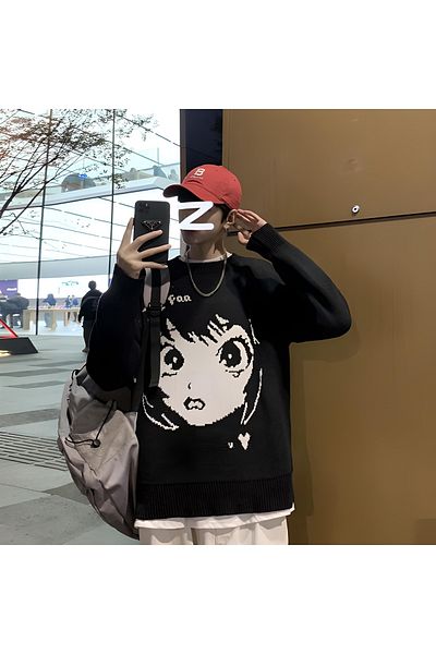 Touz Satu Moda &amp; Anime Girl Harajuku Vintage Streetwear Pulover negru unisex