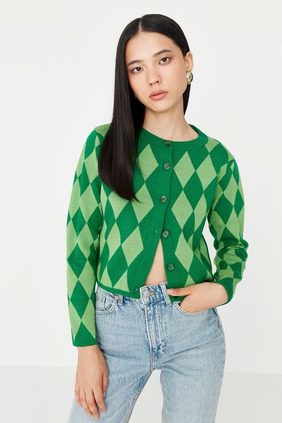 Trendyol Collection Green Crop Knitwear Cardigan TWOAW23HI00176