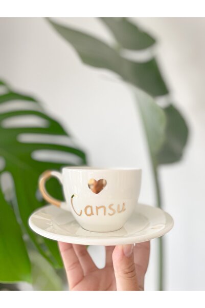 Mugtasarım 24k Altın Yaldızlı Cansu Isimli Porselen Nescafe Fincanı