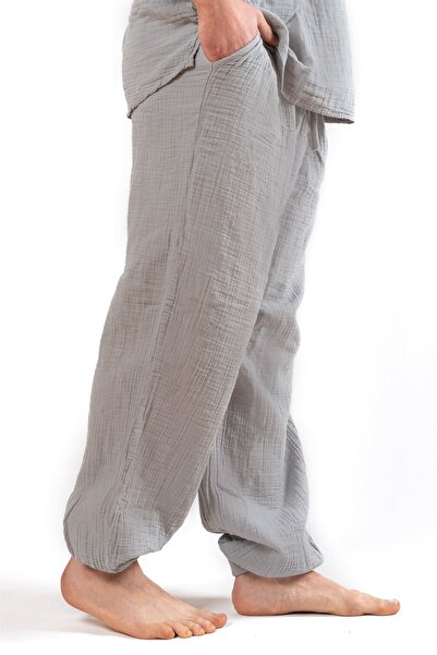 Zeliha Baysan Men's Muslin Elastic Gray Baggy Trousers