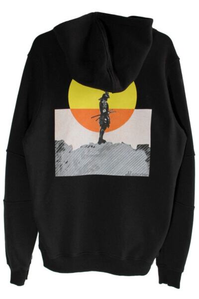 Lisanslı Özel Tasarım Samuray Eskitme Baskılı Kapüşonlu Hoodie Sweatshirt