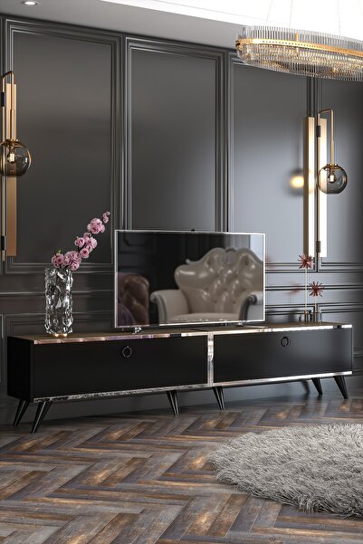 Givayo Mobilya Starlight Tv Ünitesi Siyah Ceviz Gümüş Bant