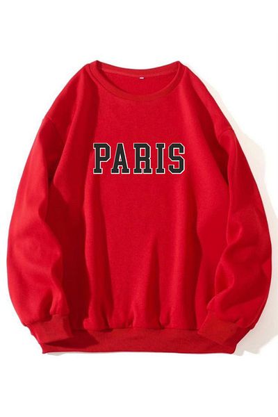 AFROGİYİM Női Oversize Paris nyomott pulóver