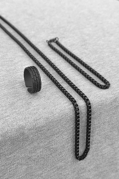 The Collection Wall Pattern Adjustable Black Ring Cube Bracelet And Necklace Set