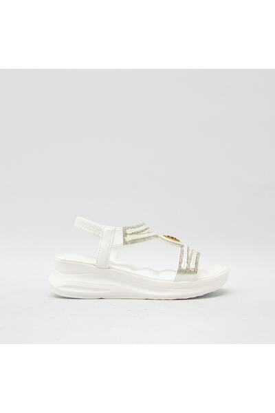 Guja Blg22y133 Beyaz Kadın Yüksek Taban Taşlı Sandalet