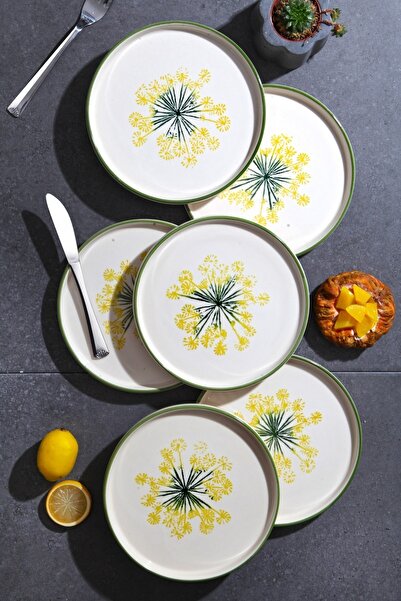 Çavdar Group 6'lı Özel Tasarım Handmade 20cm Stackable Sarı Lavanta Desen Pasta Tabak Seti