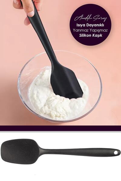 Anadolu Saray Çarşısı Isıya Dayanıklı Yanmaz Yapışmaz Siyah Silikon Kaşık | Silikon Yemek Pişirme Kaşığı 1 Adet