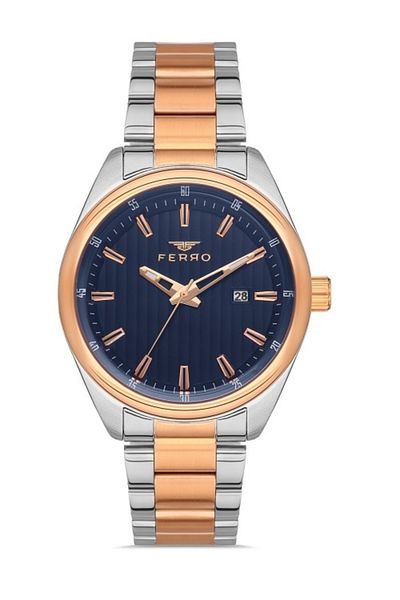FERRO Rose And Silver Steel Band Men's Wristwatch F11240a-e3 F11240a-e3