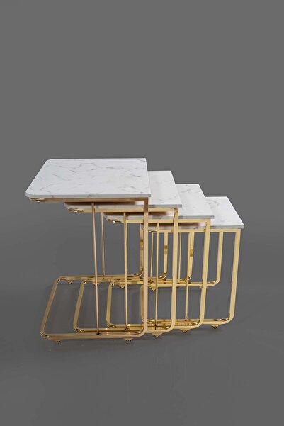 Veys Sehpa Tekerlekli Gold 4 Lü Zigon Sehpa - - Yan Sehpa