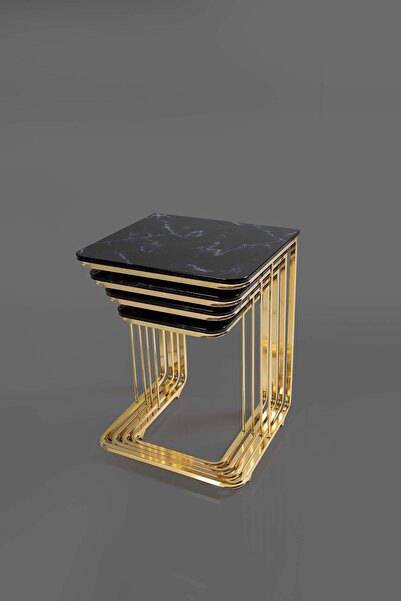 Veys Sehpa Tekerlekli Gold 4 Lü Zigon Sehpa - - Yan Sehpa