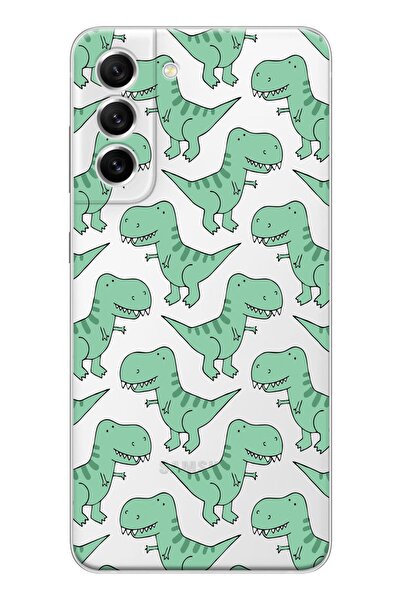 shoptocase Galaxy S21fe Uyumlu Şeffaf Yeşil Dinazor Tasarımlı Telefon Kılıfı