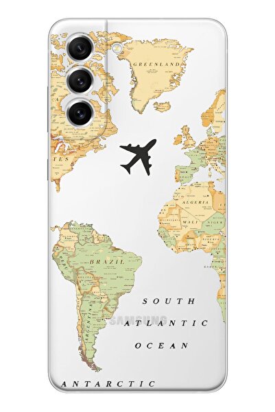 shoptocase Galaxy S21fe Uyumlu Şeffaf Eski Dünya Haritası Telefon Kılıfı