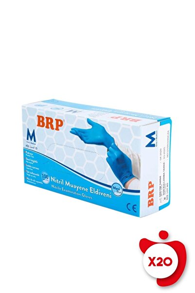 BRP Pudrasız Nitril Muayene Eldiveni M Beden Mavi 100'lü 20 Paket