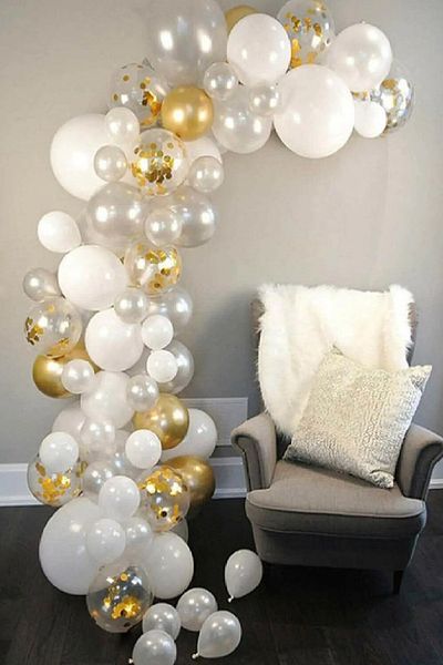 Parti dolabı 60s Metallic Gold, White, Transparent Colors Decoration Adult Children Birthday Engagement Balloon Chain