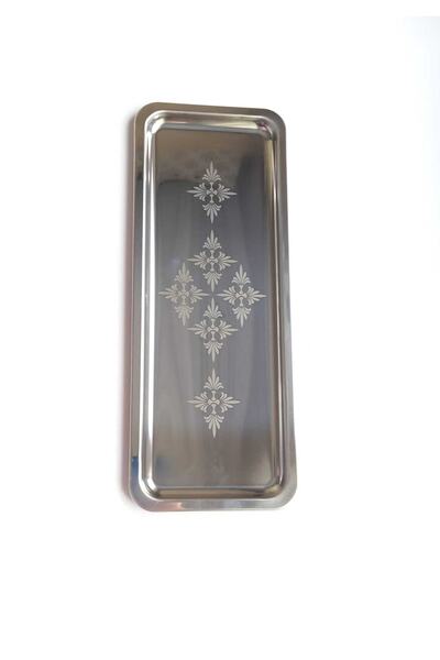 store trend 2 Li Lüx Çelik Dikdörtgen Desenli Kahve Sunum Tepsi 33x13 Cm