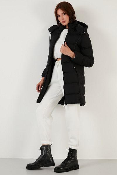Lela Long Puffer Jacket - Zippered and Removable Hood, 602Sahra