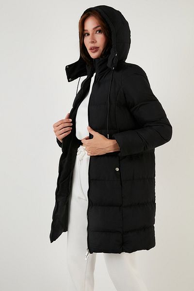 Lela Long Puffer Jacket - Zippered and Removable Hood, 602Sahra