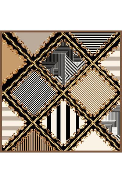 19V69 ITALIA Geometric Pattern Black Series Twill with Scarf Hanger and Gift Set 90x90 Cm